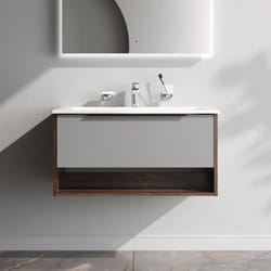 Am.pm - Meuble de Salle de Bain avec lavabo suspendu Meuble Sous Vasque Blanc Brilliant avec 1 tiroir ouvert niche 80 cm