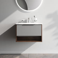 Am.pm - Meuble de Salle de Bain avec lavabo suspendu Meuble Sous Vasque Blanc Brilliant avec 1 tiroir ouvert niche 60 cm
