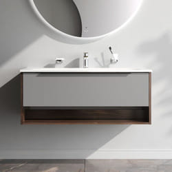 Am.pm - Meuble de Salle de Bain avec lavabo suspendu Meuble Sous Vasque Blanc Brilliant avec 1 tiroir ouvert niche 100 cm