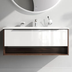 Am.pm - Meuble de Salle de Bain avec lavabo suspendu Meuble Sous Vasque Blanc Brilliant avec 1 tiroir ouvert niche 100 cm