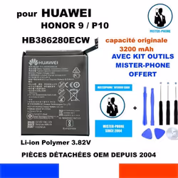 BATTERIE ORIGINE HB386280ECW HUAWEI P10 & HONOR 9 DUAL SIM 3200mAh + KIT OUTILS