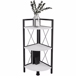 VCM Morgenthaler Insasi 3 Etagère d'angle Autonome Panneaux MDF, Métal Noir, Blanc