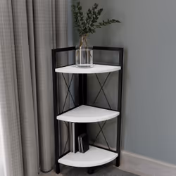 VCM Morgenthaler Insasi 3 Etagère d'angle Autonome Panneaux MDF, Métal Noir, Blanc