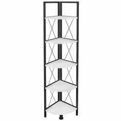 VCM Morgenthaler Insasi 5, Etagère d'angle, Autonome, Panneaux MDF, Métal, Noir, Blanc, Salon, 5 étagères