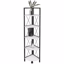 VCM Morgenthaler Insasi 5 Etagère d'angle Autonome Panneaux MDF, Métal Noir, Blanc