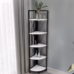 VCM Morgenthaler Insasi 5 Etagère d'angle Autonome Panneaux MDF, Métal Noir, Blanc