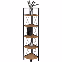 VCM Morgenthaler Insasi 5, Etagère d'angle, Autonome, Panneaux MDF, Métal, Noir, Chêne, Salon, 5 étagères