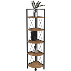 VCM Morgenthaler Insasi 5 Etagère d'angle Autonome Panneaux MDF, Métal Noir, Chêne