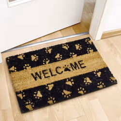 Paillasson fibres de coco Imprimé Welcome et pattes de chat 60 x 40 cm, noir - Relaxdays