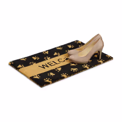 Paillasson fibres de coco Imprimé Welcome et pattes de chat 60 x 40 cm, noir - Relaxdays