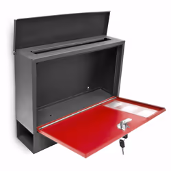Relaxdays - Boîte aux lettres murale, hlp : 30 x 36 x 10 cm, compartiment à journaux, porte-courrier, métal, noir/rouge