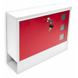 Relaxdays - Boîte aux lettres murale, hlp : 30 x 36 x 10 cm, compartiment à journaux, porte-courrier, métal, blanc/rouge