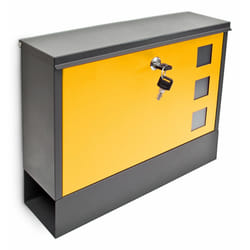 Relaxdays - Boîte aux lettres murale, hlp : 30 x 36 x 10 cm, compartiment à journaux, porte-courrier, métal, noir/jaune