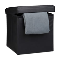 Tabouret pliant similicuir pouf de rangement pliable repose-pieds stockage carré 38 x 38 x 38 cm, noir - Relaxdays