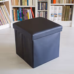 Tabouret pliant similicuir pouf de rangement pliable repose-pieds stockage carré 38 x 38 x 38 cm, noir - Relaxdays