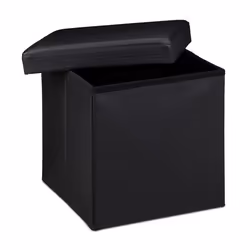 Tabouret pliant similicuir pouf de rangement pliable repose-pieds stockage carré 38 x 38 x 38 cm, noir - Relaxdays