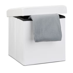 Tabouret pliant similicuir pouf de rangement pliable repose-pieds stockage carré 38 x 38 x 38 cm, blanc - Relaxdays