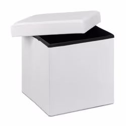 Tabouret pliant similicuir pouf de rangement pliable repose-pieds stockage carré 38 x 38 x 38 cm, blanc - Relaxdays