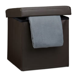 Relaxdays Tabouret pliant similicuir pouf de rangement pliable repose-pieds stockage carré 38 x 38 x 38 cm, marron