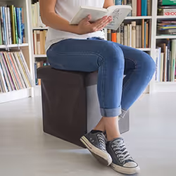 Relaxdays Tabouret pliant similicuir pouf de rangement pliable repose-pieds stockage carré 38 x 38 x 38 cm, marron