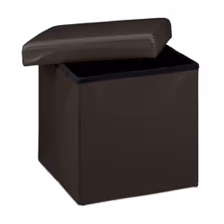 Relaxdays Tabouret pliant similicuir pouf de rangement pliable repose-pieds stockage carré 38 x 38 x 38 cm, marron