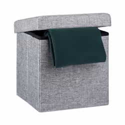 Relaxdays 10019047 Tabouret pliant en lin pouf de rangement pliable repose-pieds de stockage carré 38 x 38 x 38 cm avec