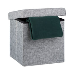 Relaxdays 10019047 Tabouret pliant en lin pouf de rangement pliable repose-pieds de stockage carré 38 x 38 x 38 cm avec