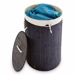 Relaxdays 4052025046743, 70 L, Rond, Bambou, Coton, Polyester, Noir, Noir, Bambou