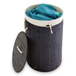 Relaxdays 4052025046743 panier à linge 70 L Rond Bambou, Coton, Polyester Noir