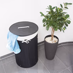 Relaxdays 4052025046743 panier à linge 70 L Rond Bambou, Coton, Polyester Noir