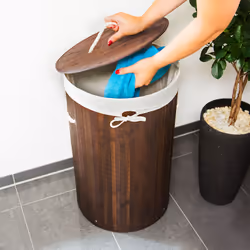 Relaxdays 4052025046750 panier à linge 70 L Rond Bambou, Coton, Polyester Marron