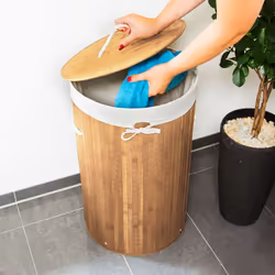 Relaxdays 10019051_126 panier à linge 70 L Rond Bambou, Coton, Polyester Bambou
