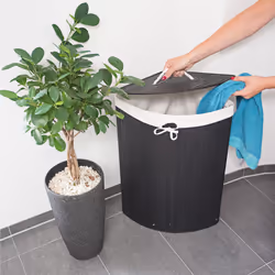 Relaxdays 4052025046774 panier à linge 60 L Coin Bambou Noir, Blanc
