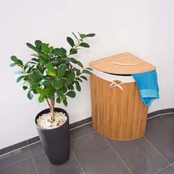 Relaxdays 4052025046798 panier à linge 60 L Coin Bambou, Coton Châtain clair, Blanc