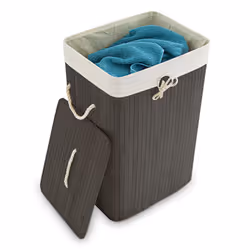 Relaxdays 4052025046804, 83 L, Rectangulaire, Bambou, Coton, Noir, Crème, Noir, Bambou