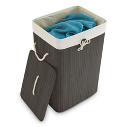 Relaxdays 4052025046804 panier à linge 83 L Rectangulaire Bambou, Coton Noir, Crème