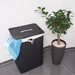 Relaxdays 4052025046804 panier à linge 83 L Rectangulaire Bambou, Coton Noir, Crème