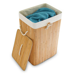 Relaxdays 4052025046828 panier à linge 83 L Rectangulaire Bambou, Coton Crème, Châtain clair