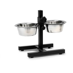 Relaxdays - Gamelles pour chiens, 0,8 l, acier inoxydable, hlp 27 x 36 x 21,5 cm, hauteur réglable, antidérapant, argenté