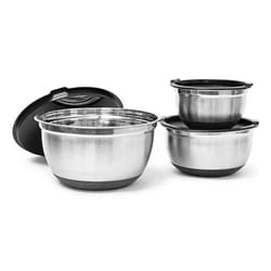 Relaxdays 4052025047078 bol Ensemble de bols Rond Plastique, Silicone, Acier inoxydable Noir, Acier inoxydable 3 pièce(s)