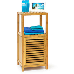 Relaxdays - tagère pour salle de bain cuisine Porte refermable, bambou HxLxP : 80x36,5x33 cm, 3 étages, nature