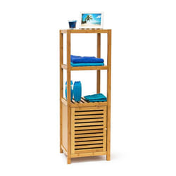 Relaxdays Étagère pour salle de bain cuisine Porte refermable bambou HxLxP : 110x365x33 cm 4 étages nature