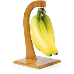 Relaxdays - Porte-banane sheldon, présentoir en bambou et fer, h x l x p : 28,5 x 16 x 16 cm, pour la cuisine, nature