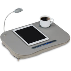 Relaxdays - Support table de genoux pc portable Lampe led ordinateur Porte gobelet, gris