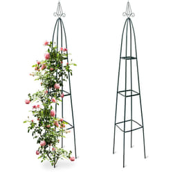 Relaxdays - 2x obélisques de jardin pour roses, sur pied, tuteur plantes grimpantes, colonne, métal, hlp 192 x 35 x 35 cm, vert