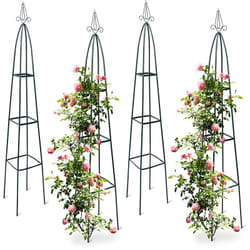 Relaxdays - 4x obélisques de jardin pour roses, sur pied, tuteur plantes grimpantes, colonne, métal, hlp 192 x 35 x 35 cm, vert