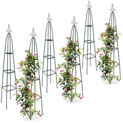 Relaxdays - 6x obélisques de jardin pour roses, sur pied, tuteur plantes grimpantes, colonne, métal, hlp 192 x 35 x 35 cm, vert