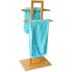 Relaxdays - Porte-serviettes sur pied en bambou, h x l x p : env. 85 x 37 x 25 cm, pour la salle de bain, nature