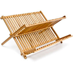 Relaxdays - gouttoir à Vaisselle en bois cross HxlxP: 24,5 x 42 x 33 cm 2 Niveaux Pliant Bambou cuisine, nature