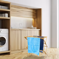 Porte-Serviettes pliant en Bambou HxlxP: 73 x 74 x 36 cm séchoir linge pliant support pliable 8 barres, nature - Relaxdays
